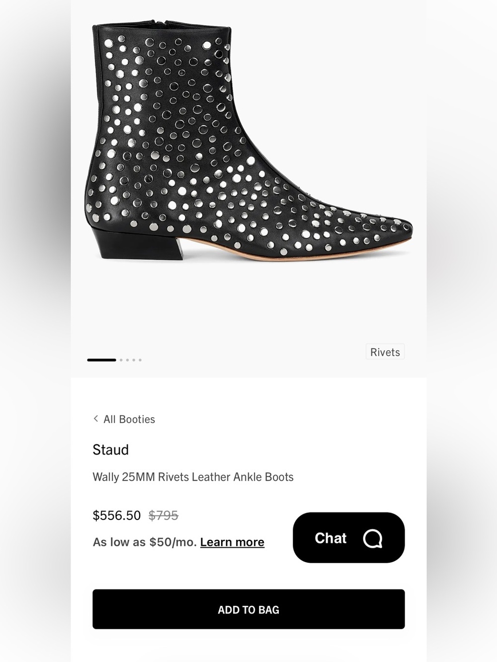 STAUD Black Leather Rivet Ankle Boots